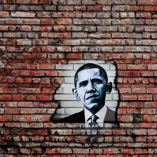 Image similar to an image from alamy of a grafitti on a brick wall of barack obama