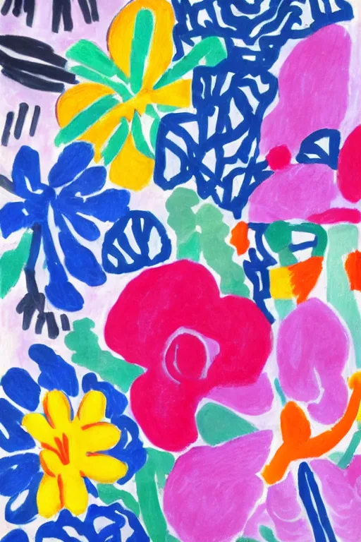 Prompt: matisse style bloom flowers, modern, eclectic, illustration,