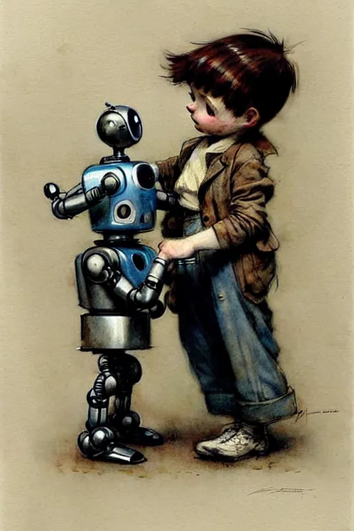 Image similar to (((((1950s boy and his robot . muted colors.))))) by Jean-Baptiste Monge !!!!!!!!!!!!!!!!!!!!!!!!!!!