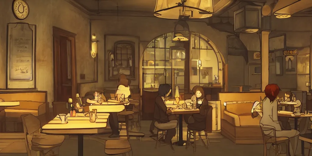 Prompt: a quiet cafe early in the morning in the style of Broken Sword: 2