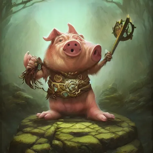 Image similar to anthropomorphic druidic pig casting a spell, DnD character art portrait, matte fantasy painting, DeviantArt Artstation, by Jason Felix by Steve Argyle by Tyler Jacobson by Peter Mohrbacher, cinematic lighting