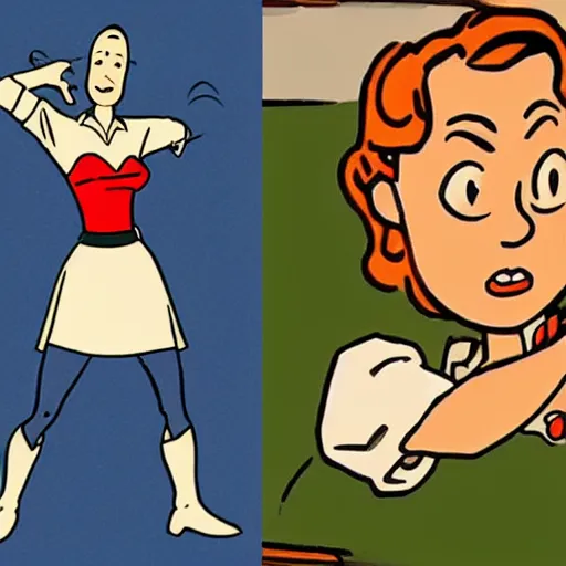 Image similar to a hand-drawn character from Tintin looking like Gal Gadot, Comics, Hergé