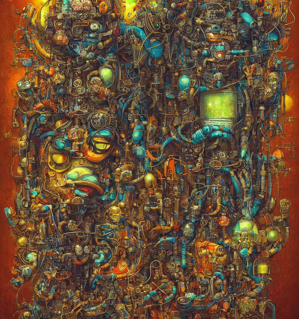 Prompt: anthropomorphic cyberpunk monkey by james jean, by jacek yerka, bioluminescence, rainbow, lovecraftian, masterpiece, cosmic horror, poster art, hyper detailed