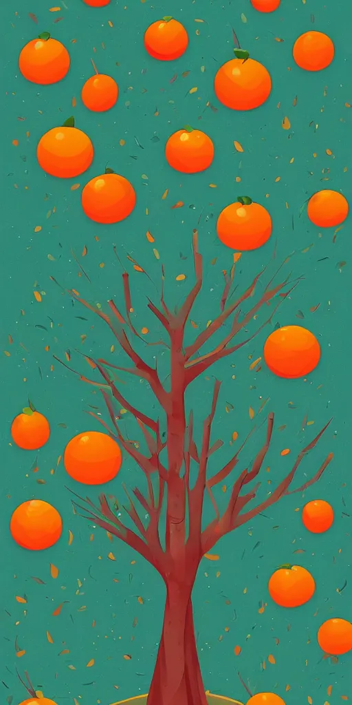 Image similar to a painting of a tree with oranges and other things, an ultrafine detailed painting by petros afshar, behance contest winner, geometric abstract art, behance hd, digital illustration, geometric