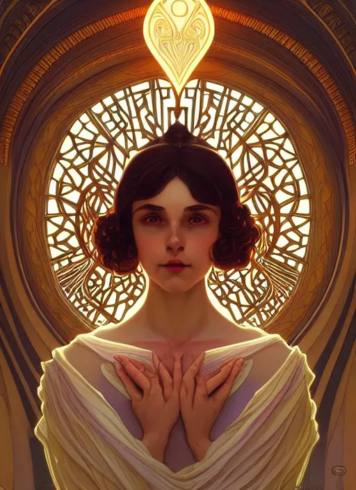 Image similar to symmetry seamless pattern of poly styrene, fantasy, renaissance wear, glowing candles intricate, elegant, highly detailed, digital painting, artstation, concept art, smooth, sharp focus, illustration, art by artgerm and greg rutkowski and alphonse mucha