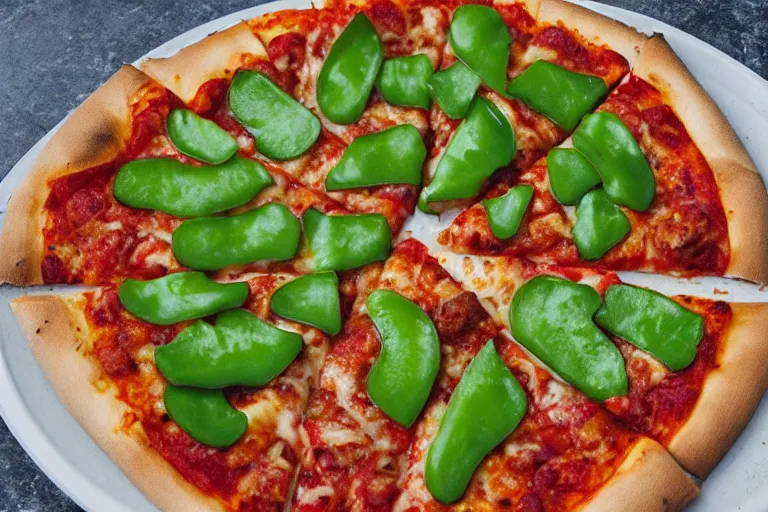 Prompt: green-bell-pepper-pizza