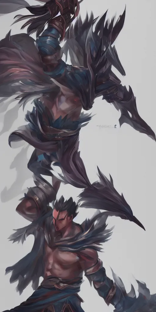 Image similar to nightbringer yasuo confident standing pose, ultra details background trending on artstation bloom digital painting splashart drawn by a professional artist