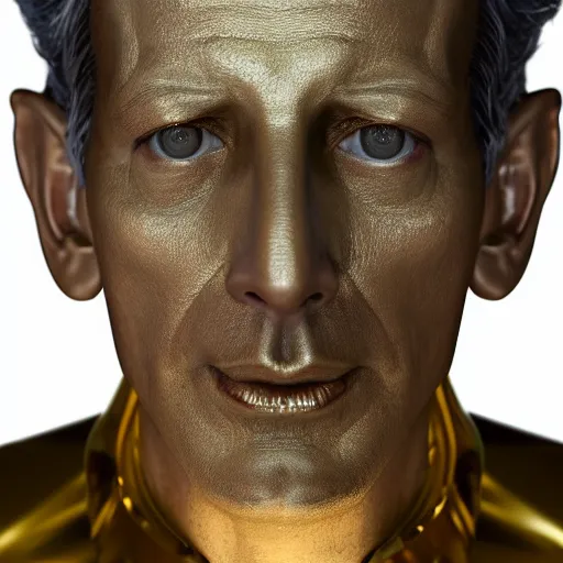 Image similar to hyperrealistic dslr film still of jeff goldblum disguised as gold doubloon, stunning 8 k octane comprehensive 3 d render, inspired by istvan sandorfi & greg rutkowski & unreal engine, perfect symmetry, dim volumetric cinematic lighting, extremely hyper - detailed, incredibly real lifelike attributes & flesh texture, intricate, masterpiece, artstation, stunning