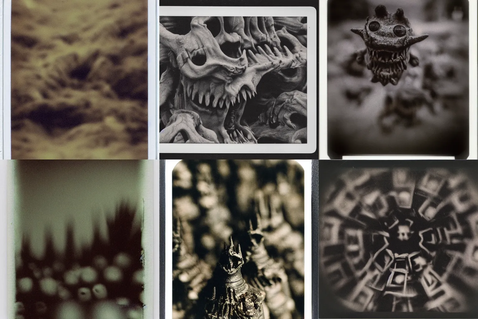 Prompt: polaroid of terrifying monsters shallow depth of field slightly blurred