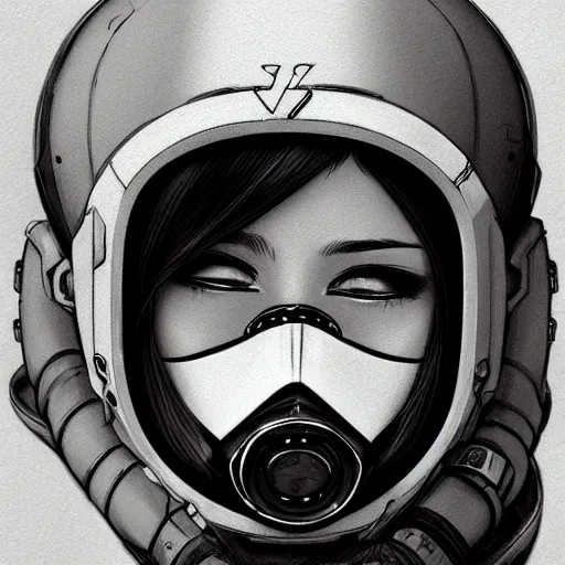 Image similar to medium shot portrait of a girl wearing a gas mask, drawn by WLOP, by Avetetsuya Studios, attractive character, colored sketch anime manga panel, trending on Artstation