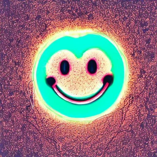 Prompt: a pastel colour Polaroid photo of large smiley face cut out of transparent neon iridescent perspex stood in a field, nostalgic