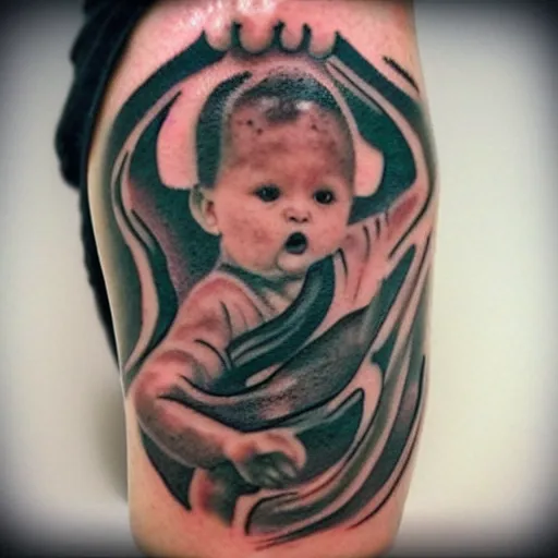 Prompt: a tattoo of a baby doing Kung Fu