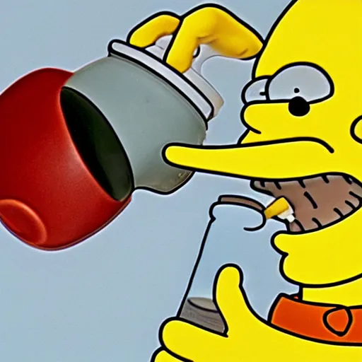 Image similar to disturbing claymation of homer simpson drinking a gallon of milk