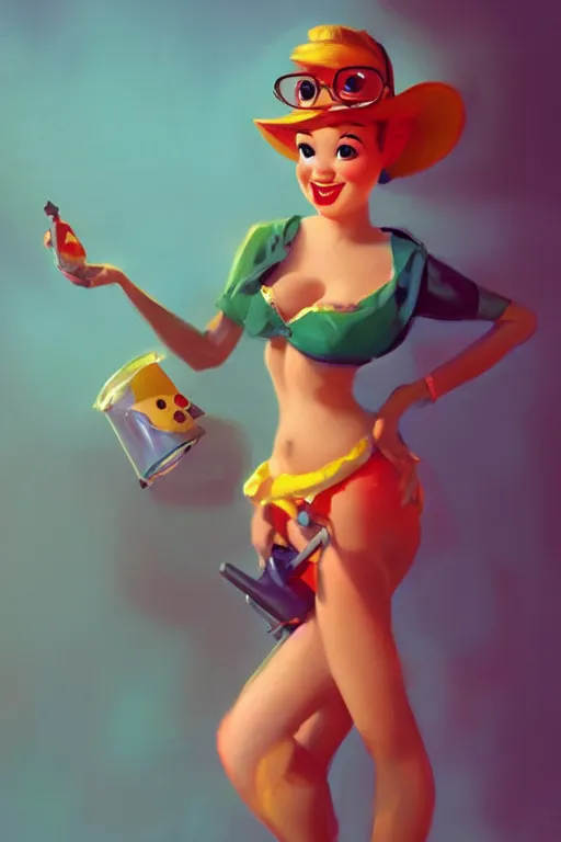 Prompt: a cute pixar character inspired by gil elvgren, vivid colors, high details, cinematic, 8k resolution, beautiful detailed, photorealistic, digital painting, artstation, concept art, smooth, sharp focus, illustration, fantasy background, artstation trending, octane render, unreal engine