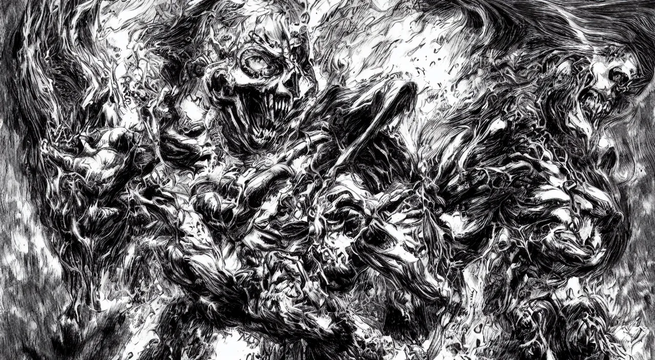 Image similar to Now I am become death, the destroyer of worlds. by kentaro miura, by kim jung gi