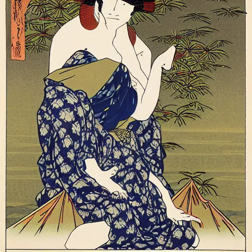 Prompt: Tucker Carlson The Goddess of Nature in a desert, by Hokusai and James Gurney