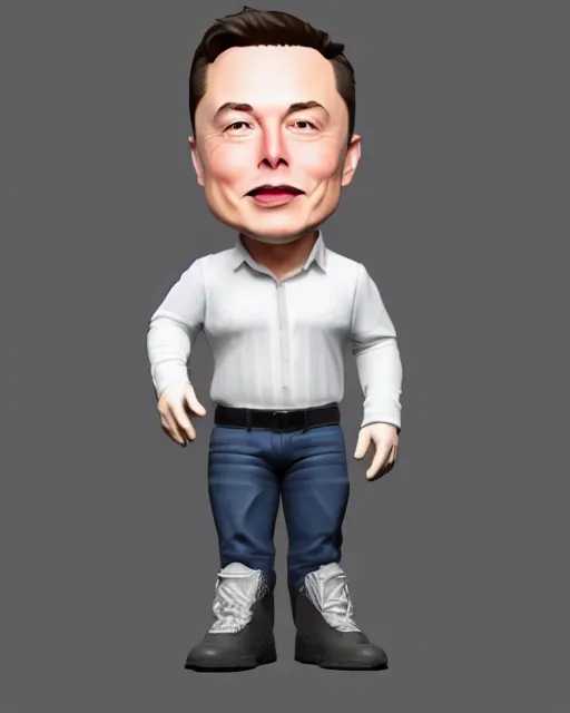 Image similar to full body 3d render of elon musk as a funko pop, studio lighting, white background, blender, trending on artstation, 8k, highly detailed