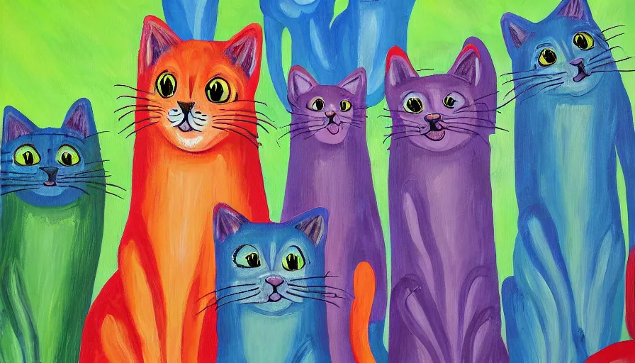 Image similar to acrylic painting of really tall cats by fandooby magoof, thick brush strokes and visible paint layers
