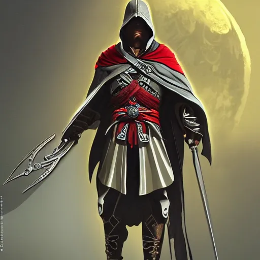 Image similar to an ultra detailed vector image of ezio auditore dressed as solaire of astora, concept art by alphonse mucha and greg rutkowski, praise the blood moon, octane render, liminal space