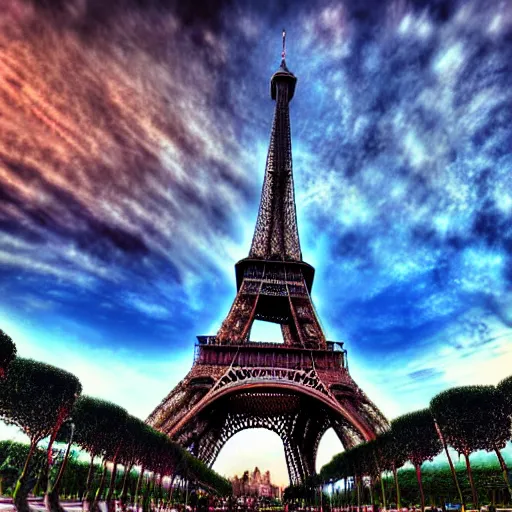 Prompt: Futuristic Eiffel tower, fantasy, HDR photo, super detailed