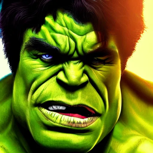 Image similar to a macro portrait of the incredible hulk mid transformation, hyperdetailed, artstation, 8k,