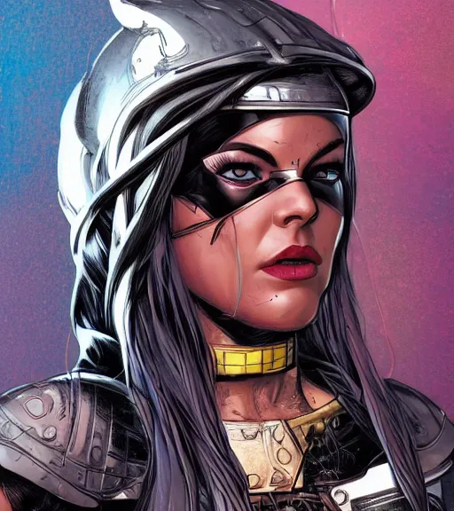 Image similar to viking female android, by MARVEL comics and Sandra Chevrier, 4k