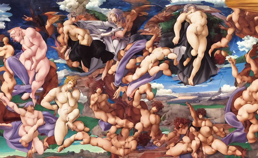 Prompt: The Creation of Anime, by Michelangelo