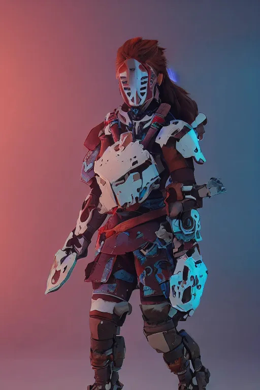 Image similar to combination suit armor aloy horizon forbidden west horizon zero dawn robot ninja mask helmet backpack tribal, aesthetic octane render, 8 k hd resolution, by ilya kuvshinov and cushart krentz and gilleard james radiating a glowing aura cgi rtx 2 0 2 2