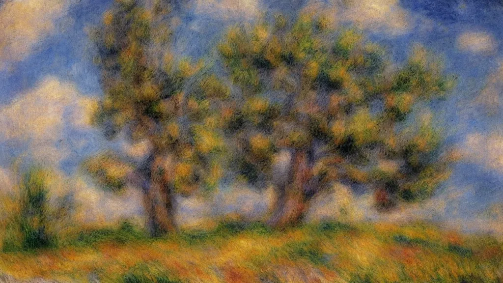 Image similar to a cypress tree in style of pierre - auguste renoir,, fine details,