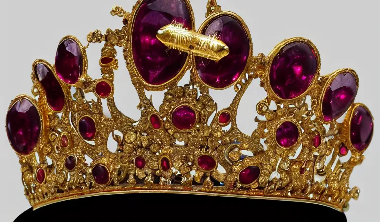 Prompt: a high quality photo of a Tiara (Sailor Moon), ancient gold and ruby diadem, The Metropolitan Museum of Art