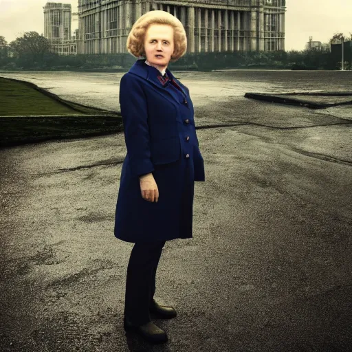 Image similar to limmy brian limond as margaret thatcher, realistic, wide shot, sunny lighting, octane render, hyper realistic, high quality, highly detailed, hd, beautiful, cinematic, 8 k, unreal engine, facial accuracy,