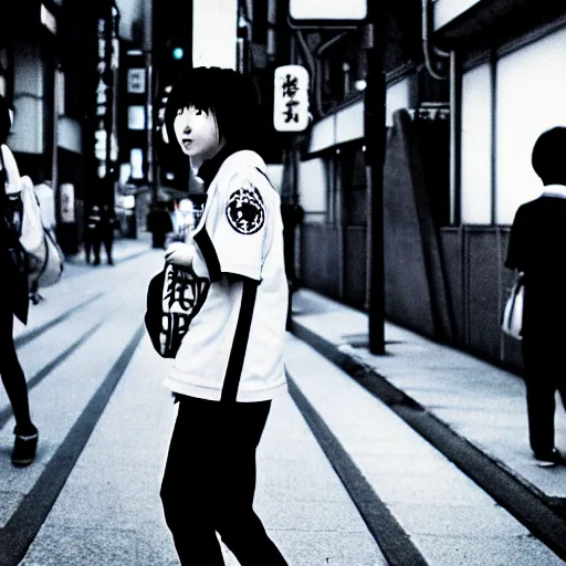 Image similar to ! dream japanese teenagers male and female, street photography in the 8 0 s, blue scheme, economic boom, punks, highly realistic, photography, highly detailed, cinematic lighting, tokyo, fashion, wearing sony walkman and headphones