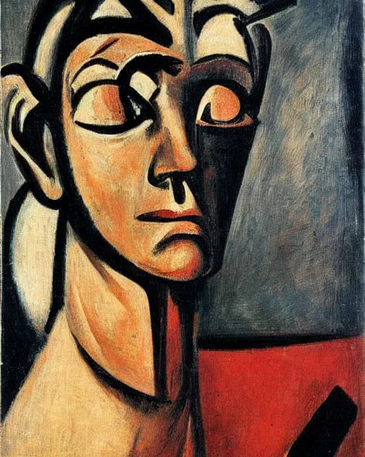 Image similar to Max Beckmann. Oil on canvas. Portrait of a demon.