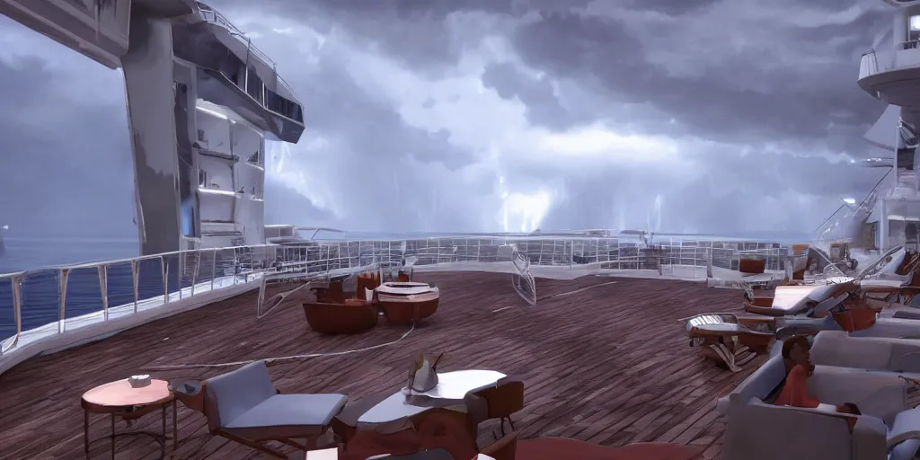 Image similar to cruise ship sinked, dark, thunderstorm unreal engine Hight detailed An epic fantastic realism dinamic lighting