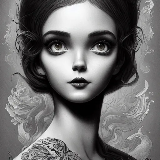 Image similar to Lofi portrait, Pixar style by Joe Fenton and Stanley Artgerm and Tom Bagshaw and Tim Burton, gentle smile