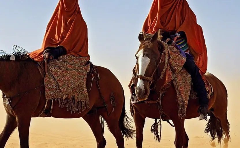 Image similar to beautiful burqa's woman, riding a horse!!! in saharan, sharp eyes, perfect dynamic posture, dust, cinematic, perfect dynamic pose, pinterest,, very perfect position, award winning photo by national geographic