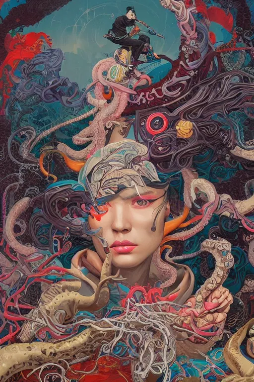 Prompt: Tristan Eaton, victo ngai, peter mohrbacher, artgerm, tentacles from the pit