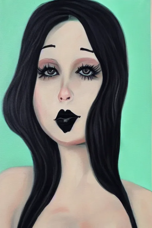 Prompt: painting portrait of a cute curvy goth girl