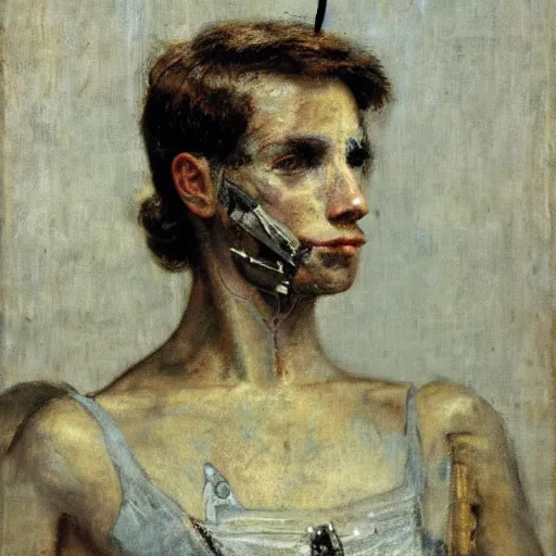 Image similar to portrait of a cyborg by alfred stevens