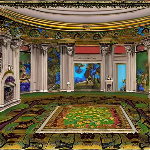 Image similar to rococo virtual art museum in a 9 0 s video game, net art, ps 1 graphics, ps 2 screenshot, hd, intricate, detailed