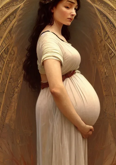 Image similar to pregnant mummy mummy mummy, intricate, elegant, highly detailed, digital painting, artstation, concept art, smooth, sharp focus, illustration, art by artgerm and greg rutkowski and alphonse mucha and william - adolphe bouguereau