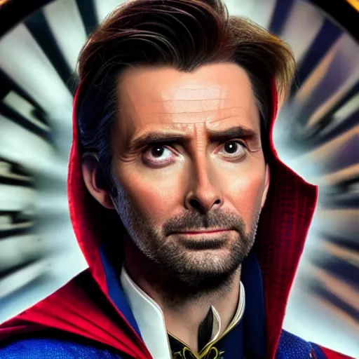 Prompt: David Tennant as Dr. Strange, professional photography, 8k, marvel, detailed