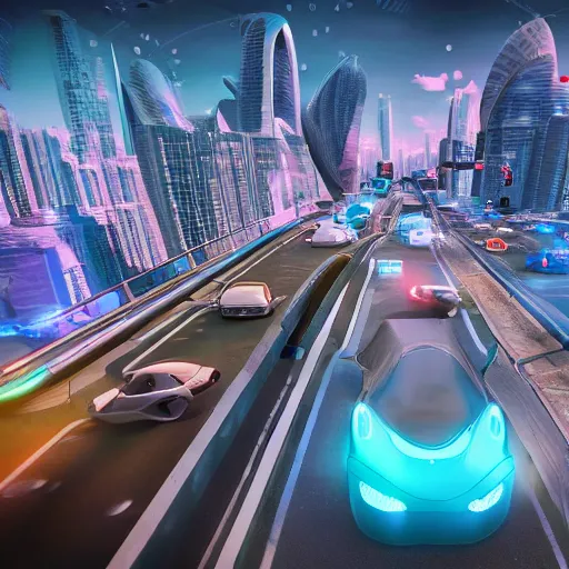 Prompt: flying cars, megacity, the jetsons, traffic jam, vaporwave, intricate, hyperrealistic, zenith view, ultra fine detail, ultra high resolution, fine texture detail, cinematic, 8k, photorealistic, epic photo, trending on artstation