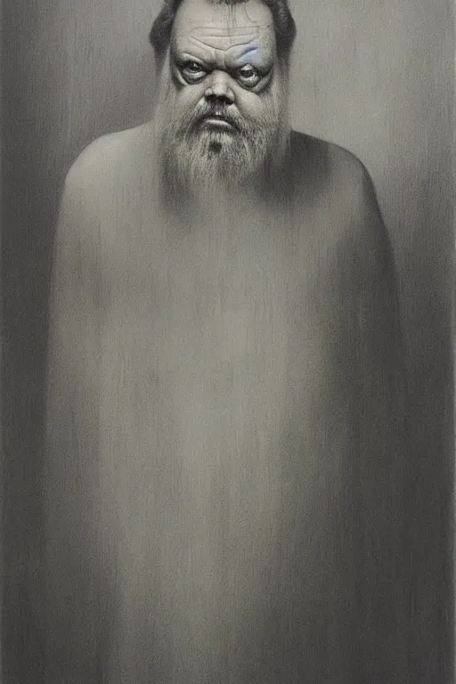 Image similar to portrait of Orson Welles by Zdzislaw Beksinski