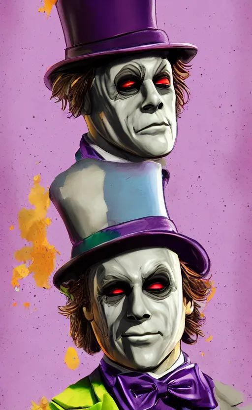 Prompt: character portrait of michael myers playing willy wonka, colorful, digital art, trending on artstation