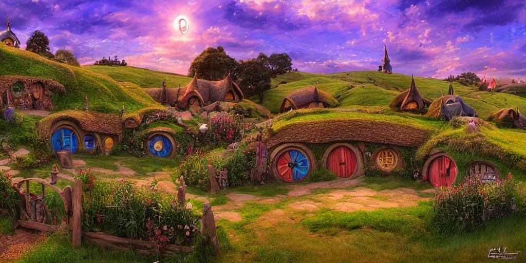 Prompt: Hobbiton but the houses are made from shipping containers, realistic, highly detailed, digital painting, smooth, sharp focus, cinematic lighting, Peter Jackson