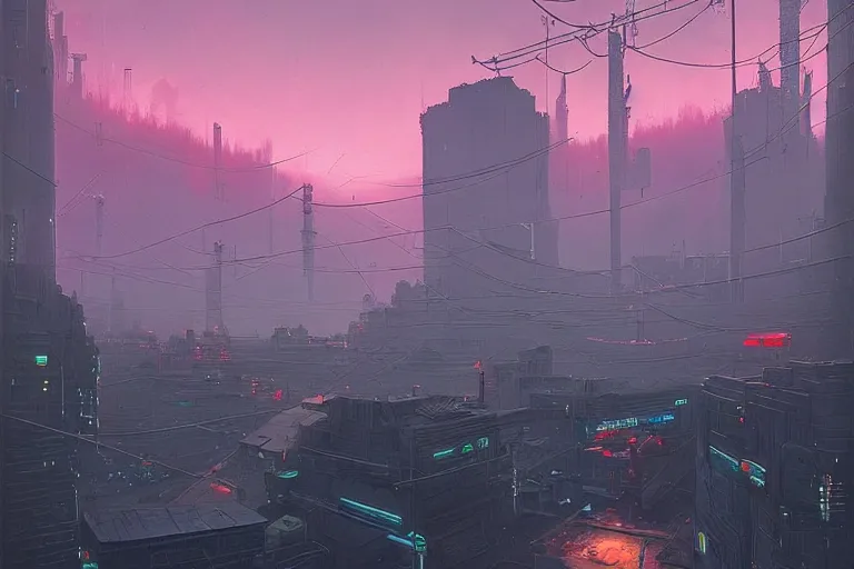 Image similar to cyberpunk landscape, by Simon Stålenhag