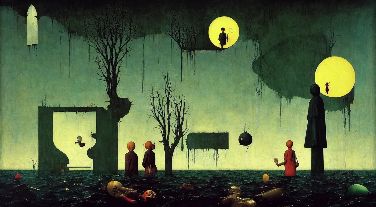 Image similar to single flooded simple!! head!!!, very coherent and colorful high contrast masterpiece by norman rockwell franz sedlacek hieronymus bosch dean ellis simon stalenhag rene magritte gediminas pranckevicius, dark shadows, sunny day, hard lighting