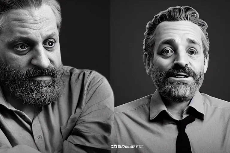 Image similar to Zizek debating Jordan Peterson, disney render, 3d render, octane render, high quality