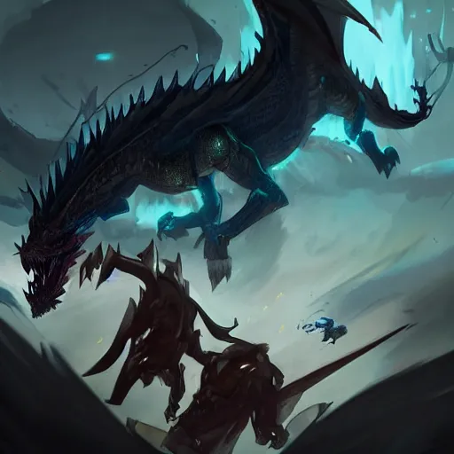 Image similar to fighting a king black dragon in runescape by greg rutkowski